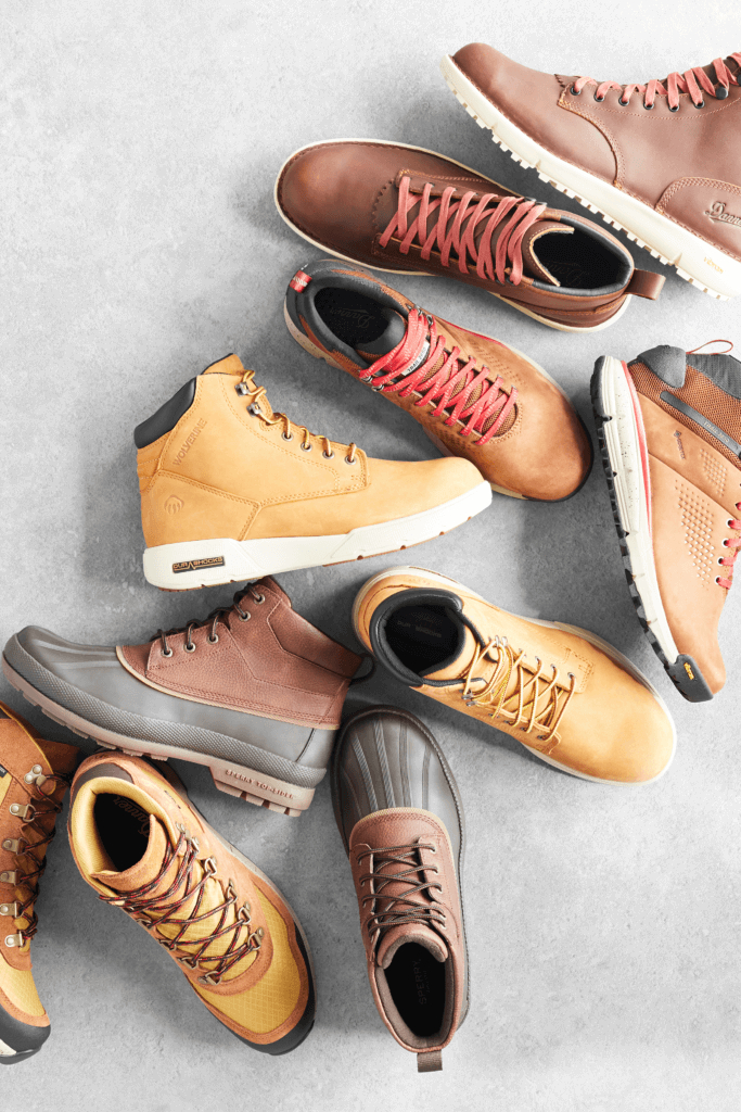Stitch Fix men’s fall shoes, including hiking boots in various shades of brown.