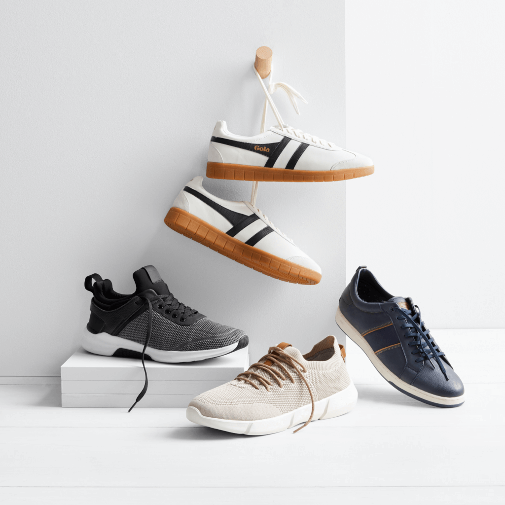 Stitch Fix men’s fall shoes assortment, including various types of sneakers.