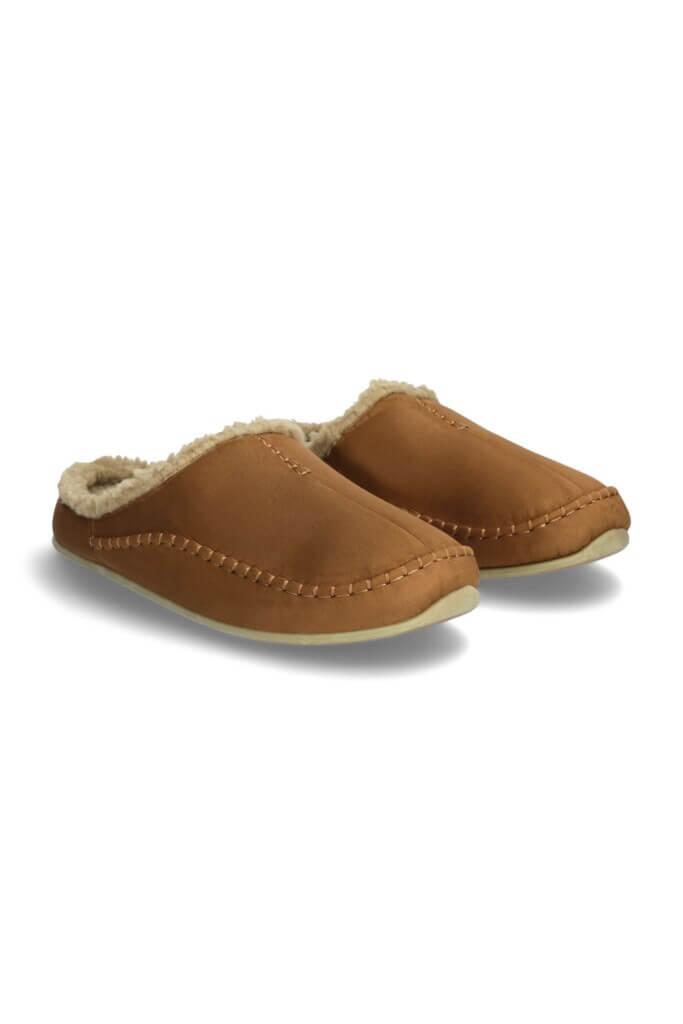 Stitch Fix men’s fall brown sherpa-lined slippers.