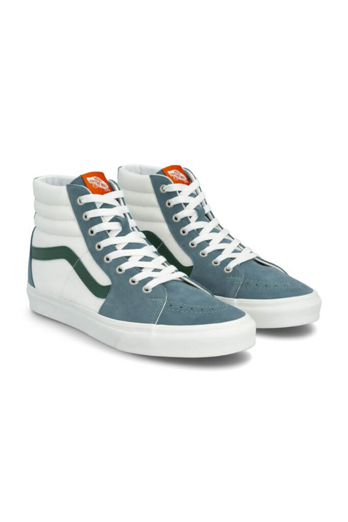 Stitch Fix men’s white and teal high-top sneakers.