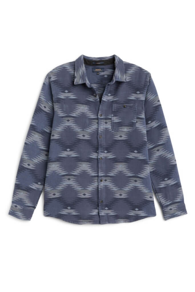Stitch Fix Men’s navy cabincore Southwestern print shacket.