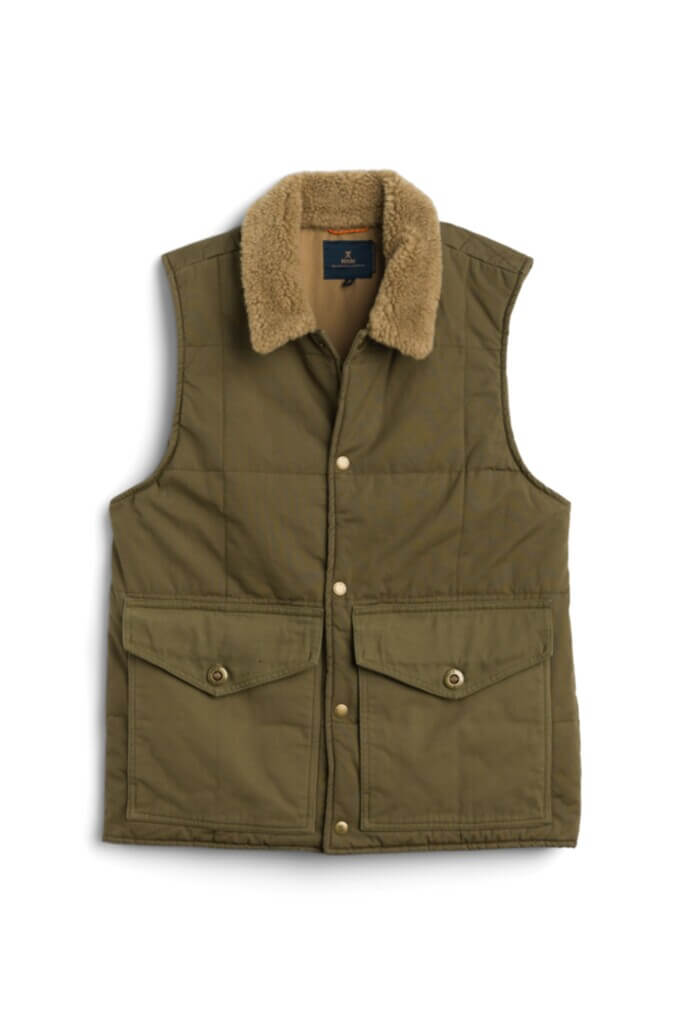 Stitch Fix Men’s brown sherpa-collared olive quilted vest.