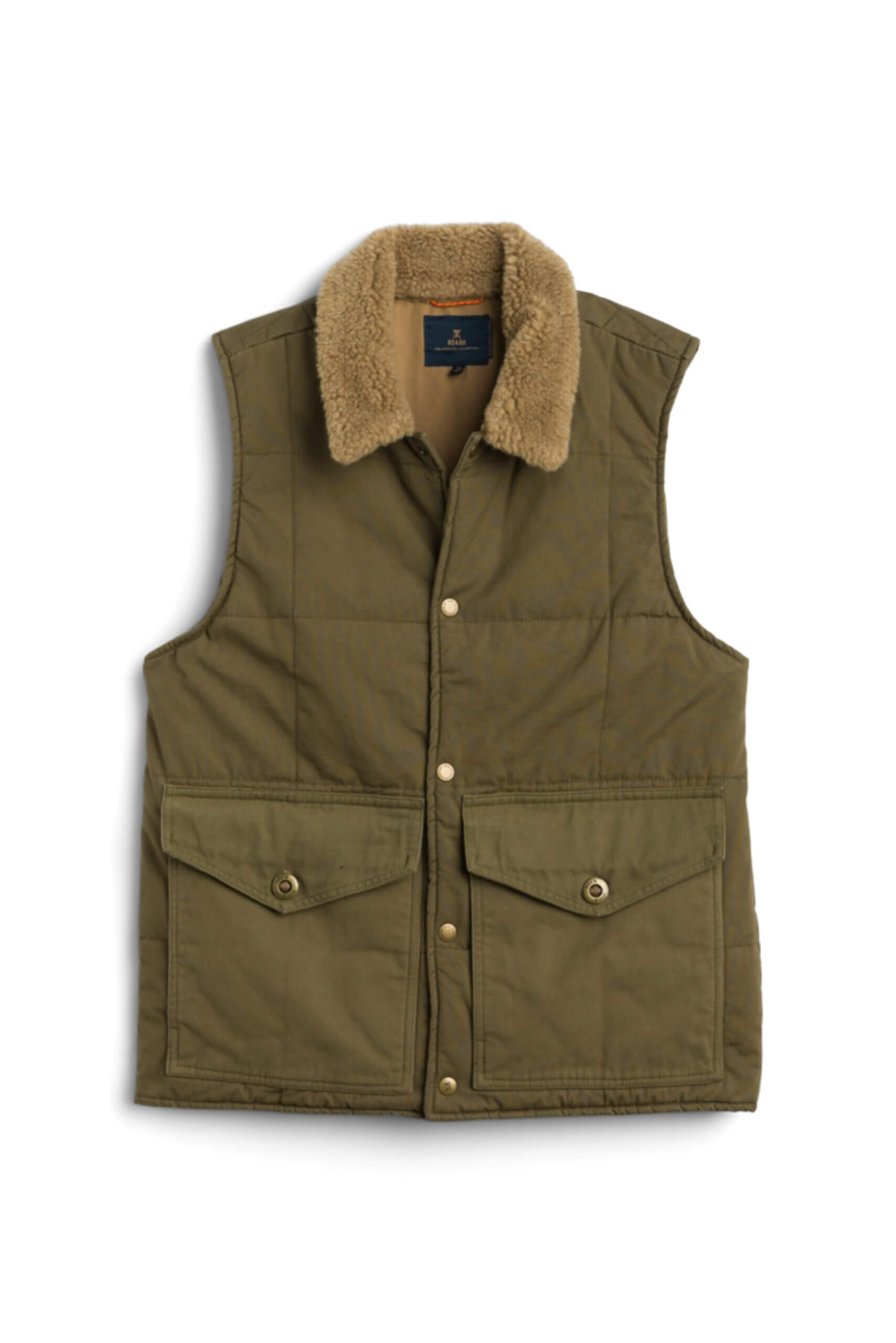 Stitch Fix Men’s brown sherpa-collared olive quilted vest.