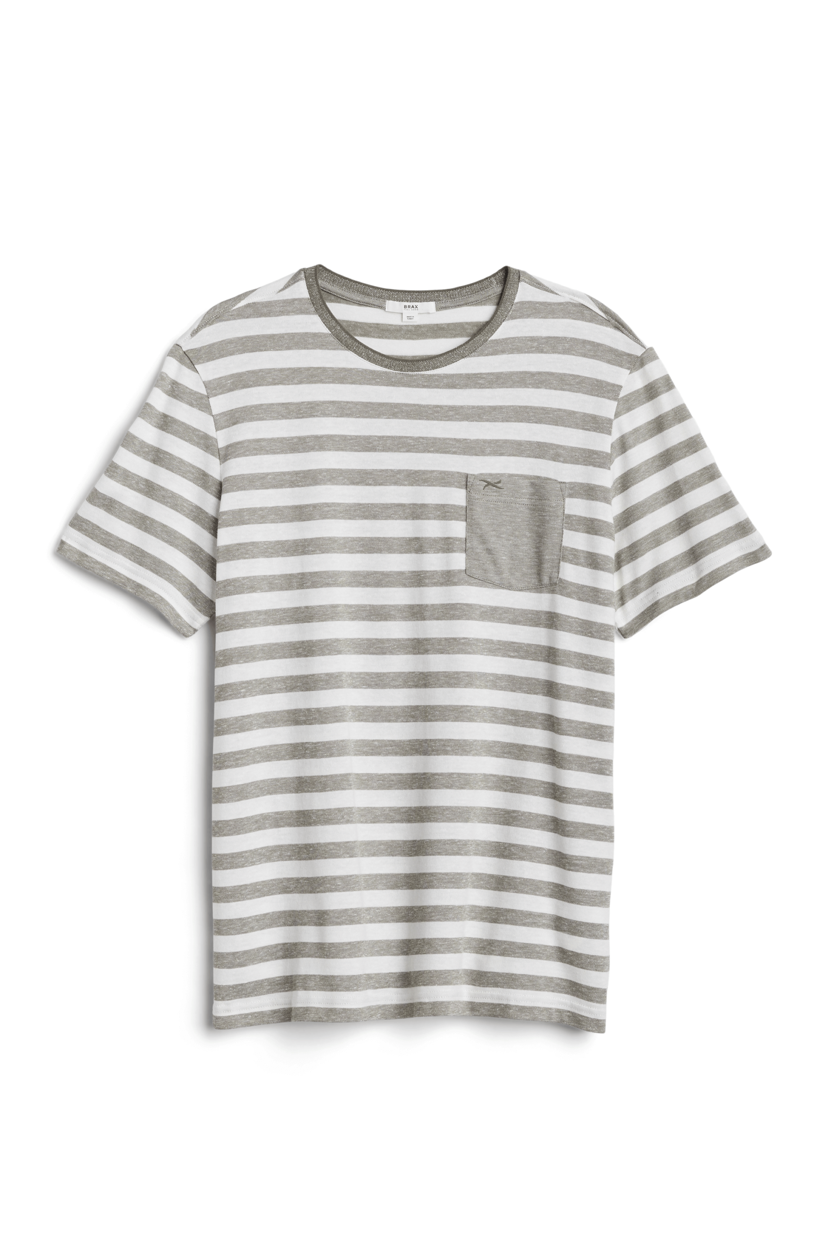 Stitch Fix Men’s white and grey striped pocket T-shirt.