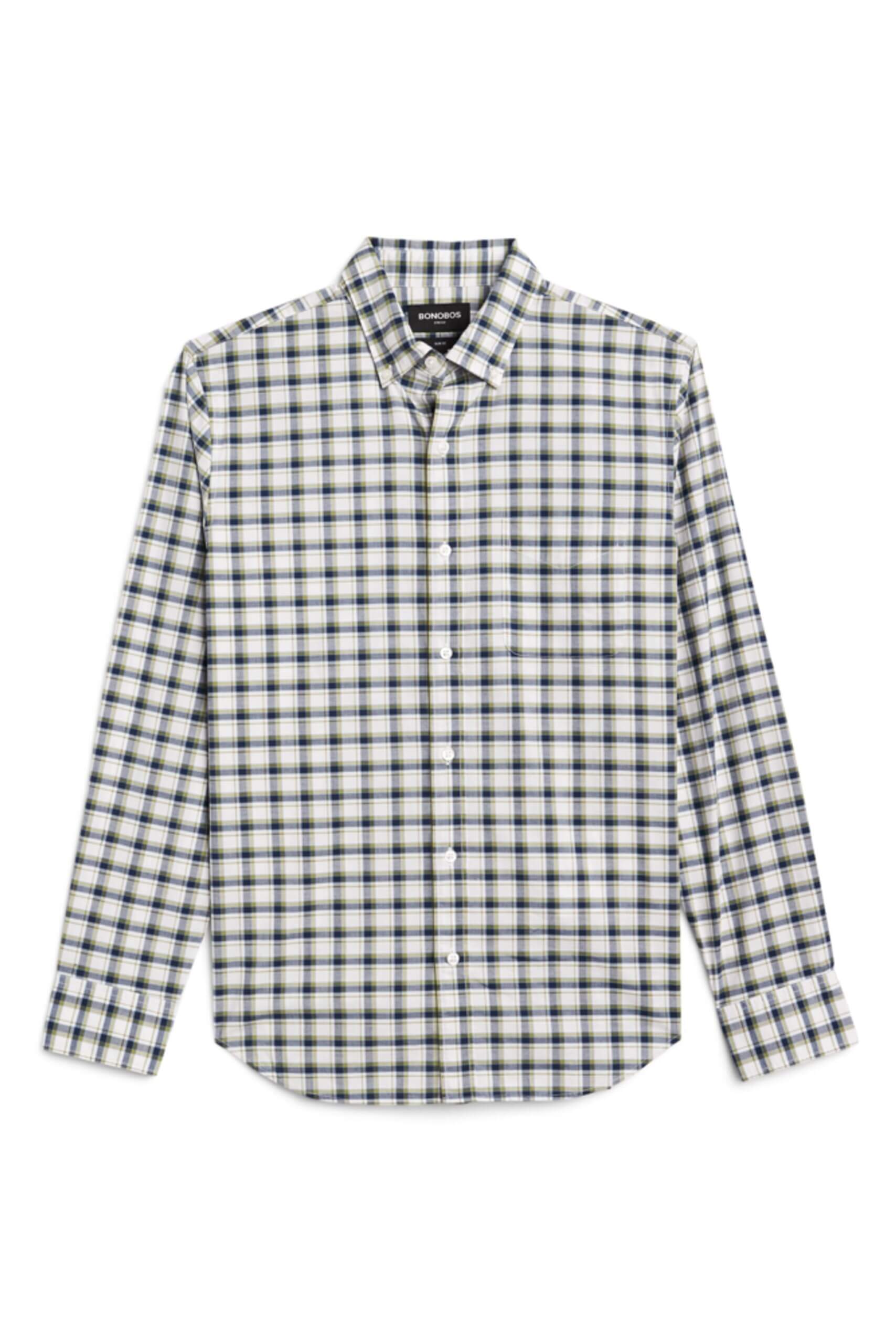 Stitch Fix Men’s white and navy plaid button-down shirt.