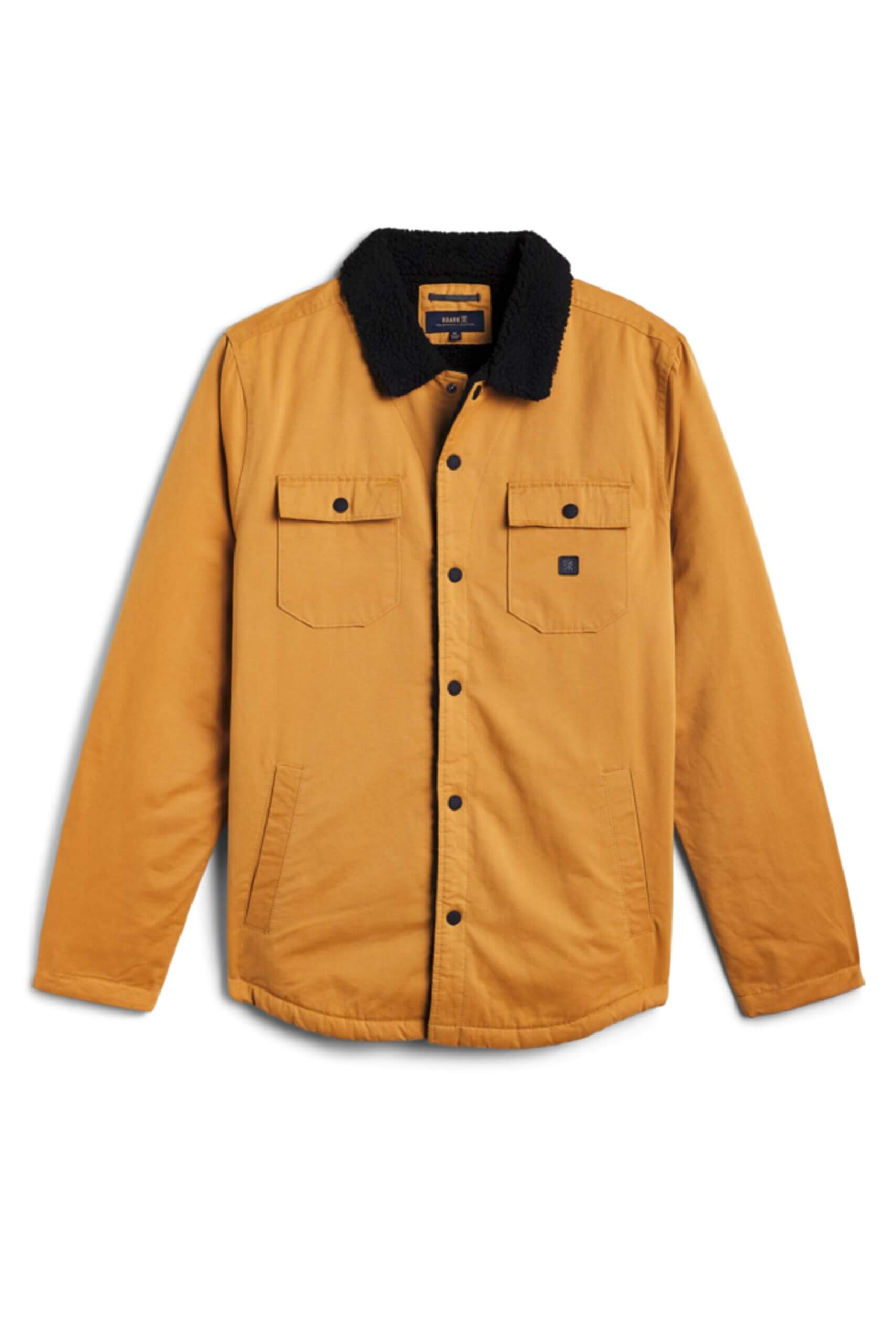 Stitch Fix Men’s black sherpa-collared tan shacket.