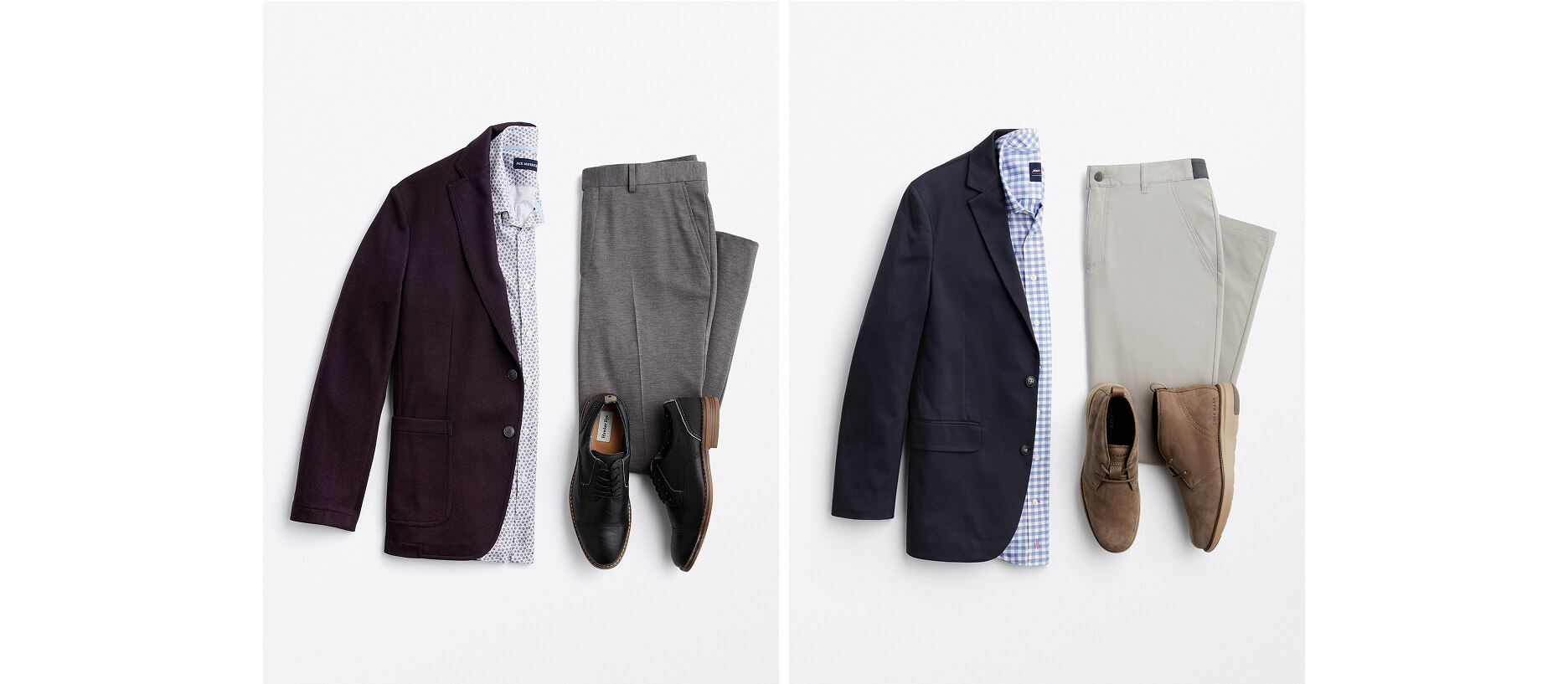 Rustic wedding attire with blazers and earth tone pants and shirt