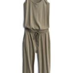 Stitch Fix Women’s Collection featuring olive green knit jumpsuit with drawstring waist.