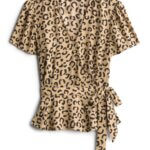 Stitch Fix women's tan and black leopard print wrap top.