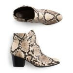 Stitch Fix Women’s Collection featuring black and cream snakeskin print leather ankle boots.