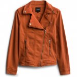 Stitch Fix women’s burnt orange denim moto jacket.