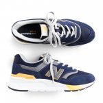 Stitch Fix Men’s dark blue sneakers with grey and yellow detailing.