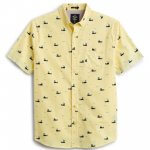 Stitch Fix Men’s yellow short-sleeve button-down with blue whale print.
