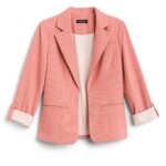 Stitch Fix women’s pink blazer with pinstripe lined cuffed and buttoned sleeves.