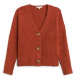 Stitch Fix women's burnt orange button-front cardigan.