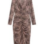 Stitch Fix women’s animal print midi dress with center ruched details.