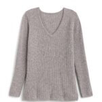Stitch Fix women's grey long-sleeve v-neck ribbed sweater.