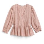 Stitch Fix women's blush striped puff sleeve peplum wrap top.