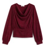 Stitch Fix women's burgundy cowl neck long-sleeve shirt.