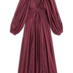 Stitch Fix Women’s burgundy midi dress with lace inlets.