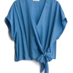 Stitch Fix women’s blue chambray wrap top.