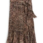Stitch Fix women's pleated leopard print midi skirt.