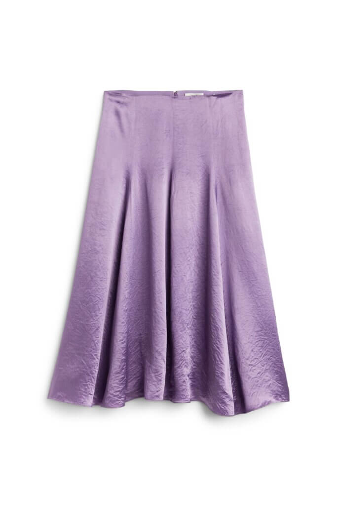 Stitch Fix women's purple crinkle satin midi skirt.