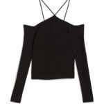 Stitch Fix women’s black halter cold shoulder top.