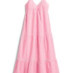 Stitch Fix women's pink and white gingham print maxi dress.