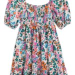 Stitch Fix women’s floral square neck smocked mini dress.