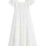 Stitch Fix women’s white tiered maxi dress with puff sleeves.