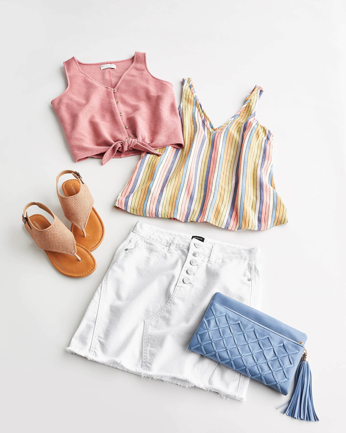 white skirt and pink tank outfit