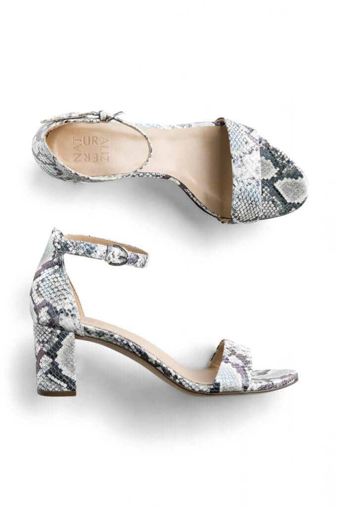 Stitch Fix women’s grey snake-print ankle-strap heels.