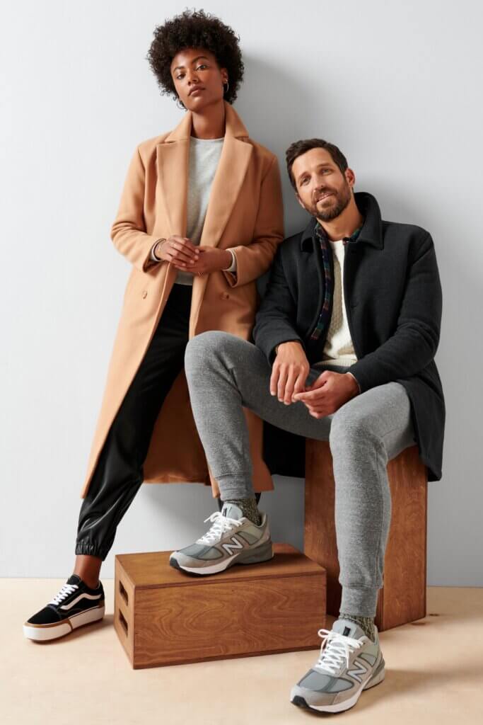 Stitch Fix women’s model wearing normcore aesthetic outfit and Stitch Fix men’s model wearing normcore outfit.