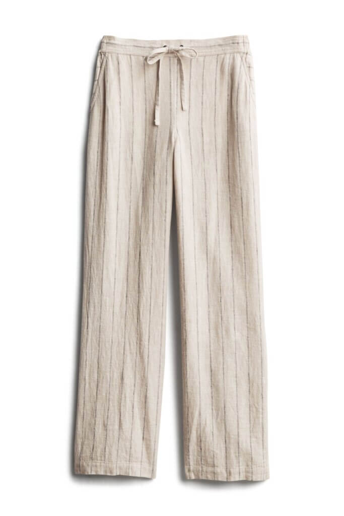 Stitch Fix women’s khaki and gray striped wide-leg pants.
