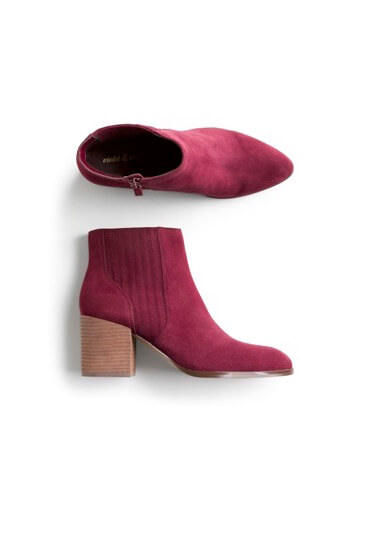 Stitch Fix women’s burgundy ankle boots with pointed toe and stacked heel.