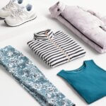 Stitch Fix Women’s Athleisure featuring leggings, pink jacket, tank top and stripped zip top.