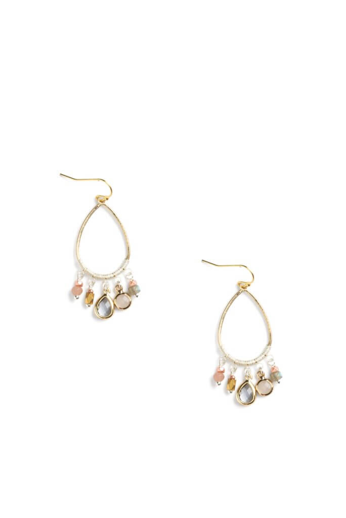 Stitch Fix women’s gold dangle earrings with multi-colored gems.