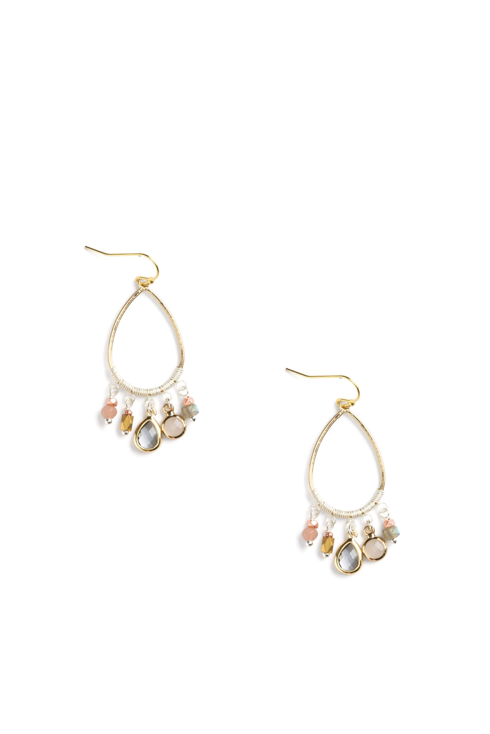 Stitch Fix women’s gold dangle earrings with multi-colored gems.