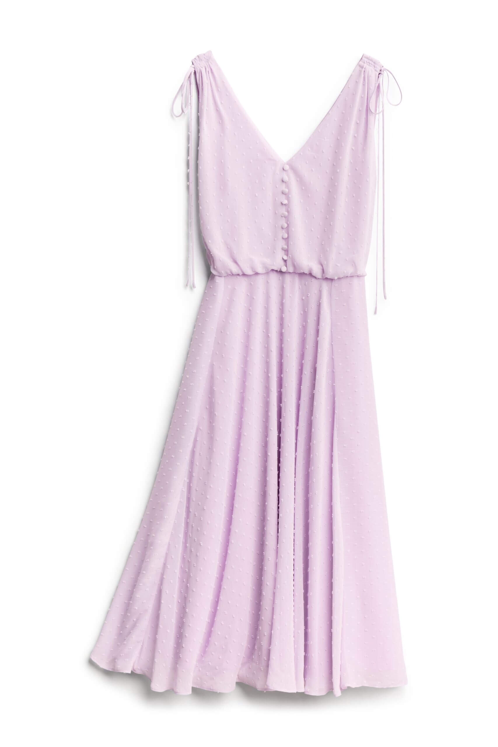 Stitch Fix Women’s lavender a-line dress with v-neck and shoulder tie detail.
