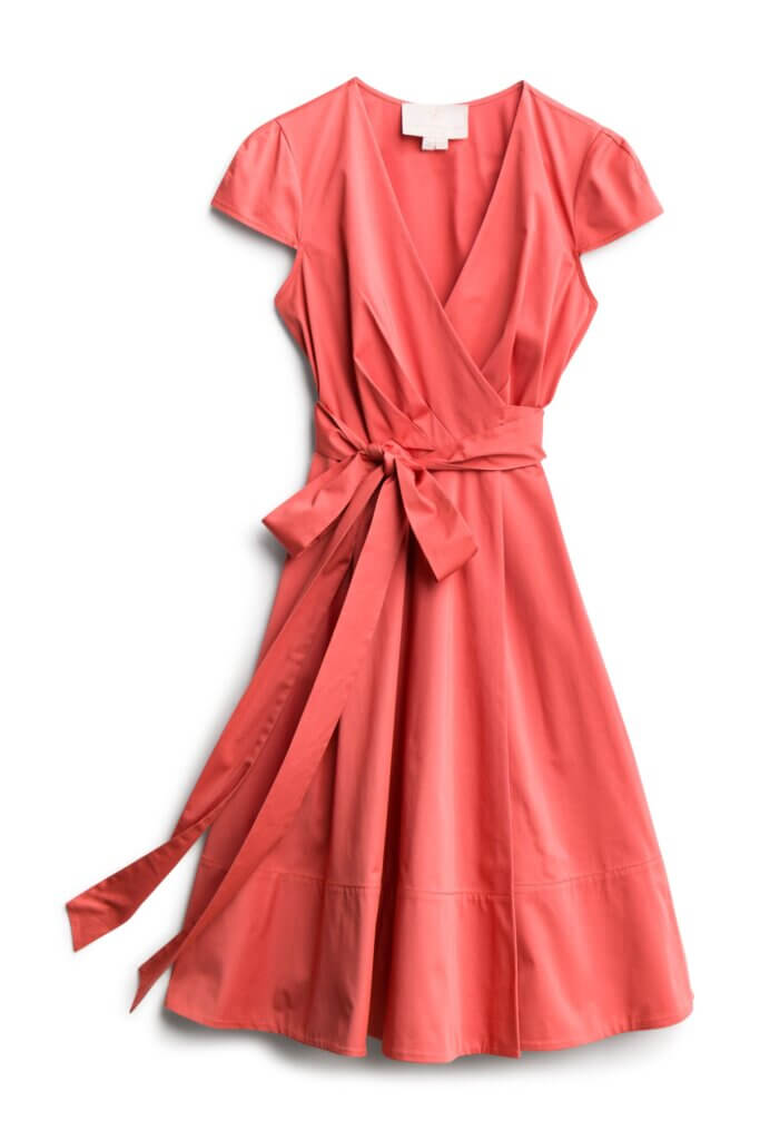 Stitch Fix Summer Cocktail Attire red short sleeve a-line, v-neck dress with tie waist.