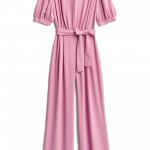 Stitch Fix women’s pink short-sleeve jumpsuit with button front and tie-waist.