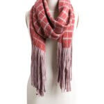 Stitch Fix women’s dark pink and white plaid scarf with fringe ends.