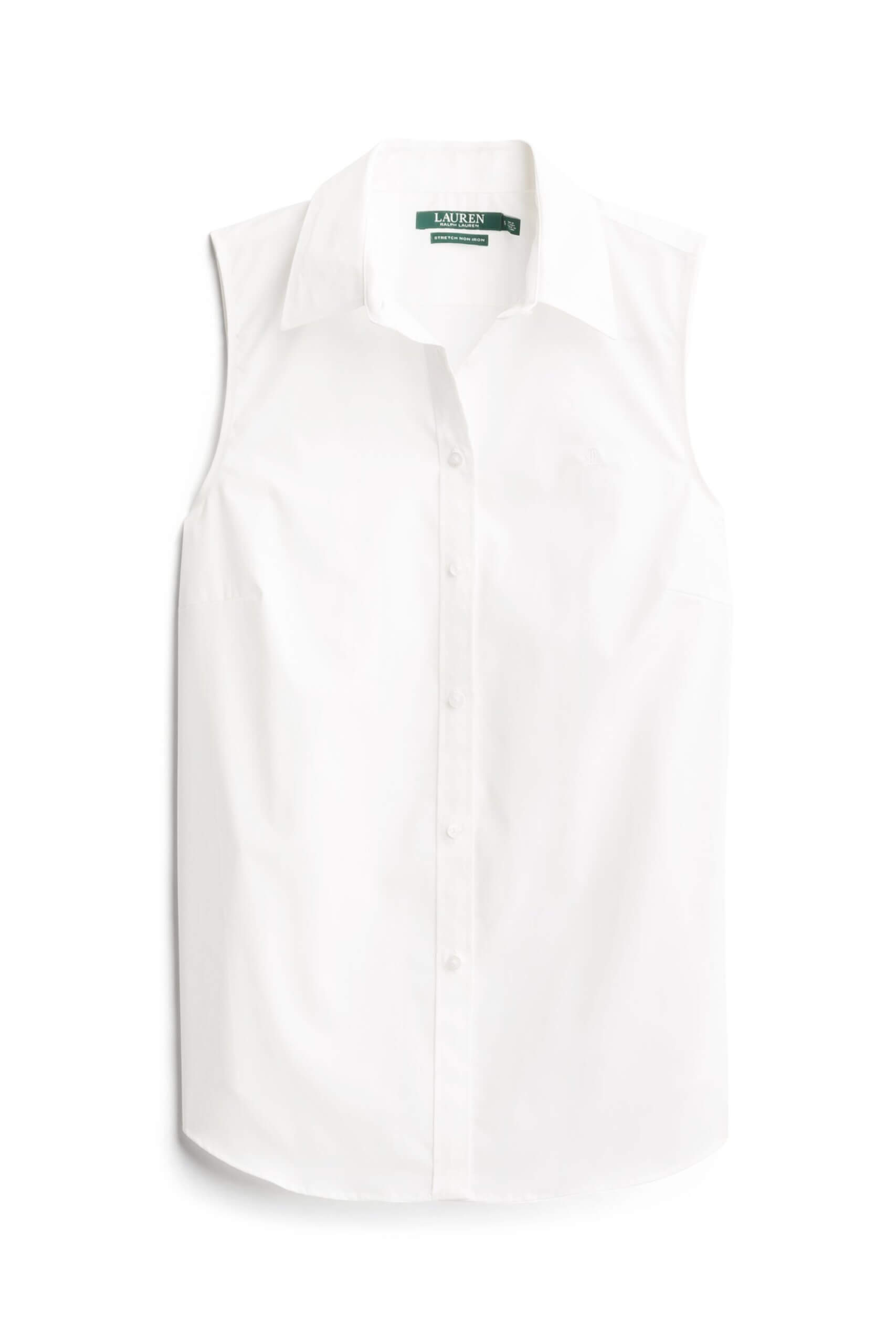Stitch Fix Women's white sleeveless button-down shirt.