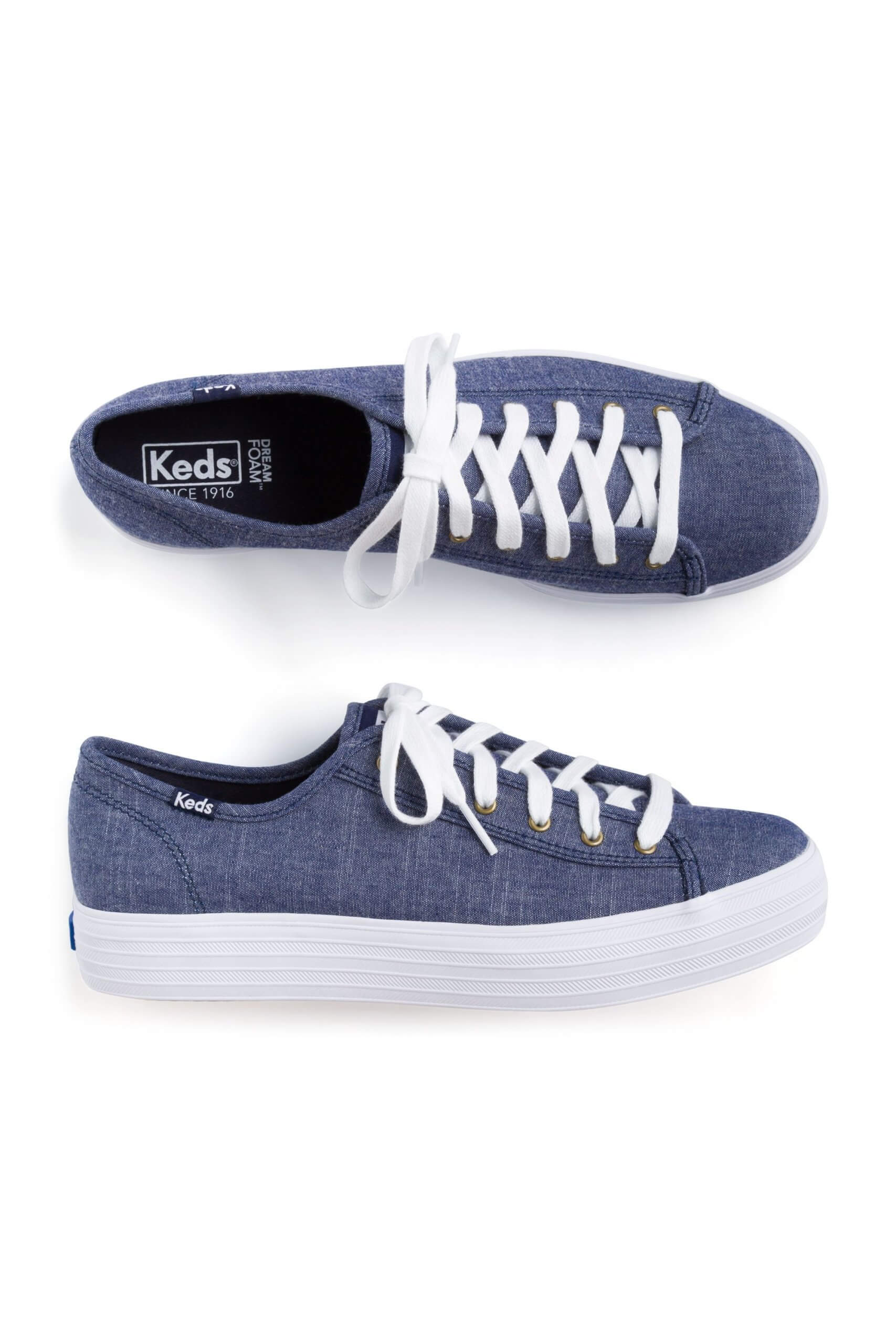 Stitch Fix women’s denim canvas platform sneakers with white laces.