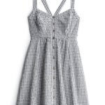 Stitch Fix Summer Cocktail Attire navy gingham button-front dress.