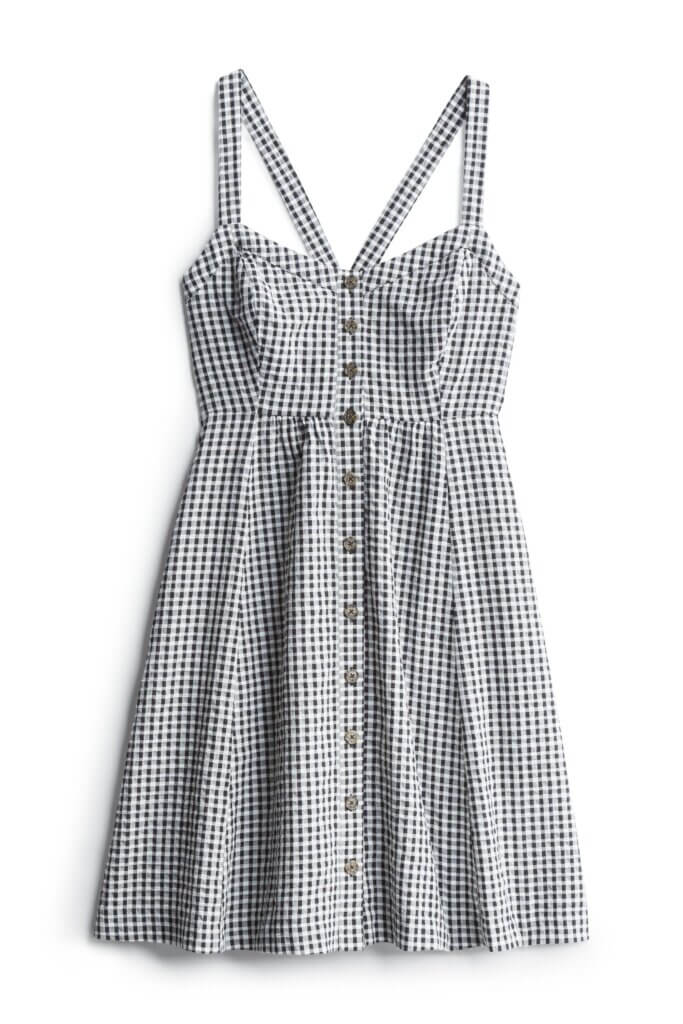 Stitch Fix Summer Cocktail Attire navy gingham button-front dress.