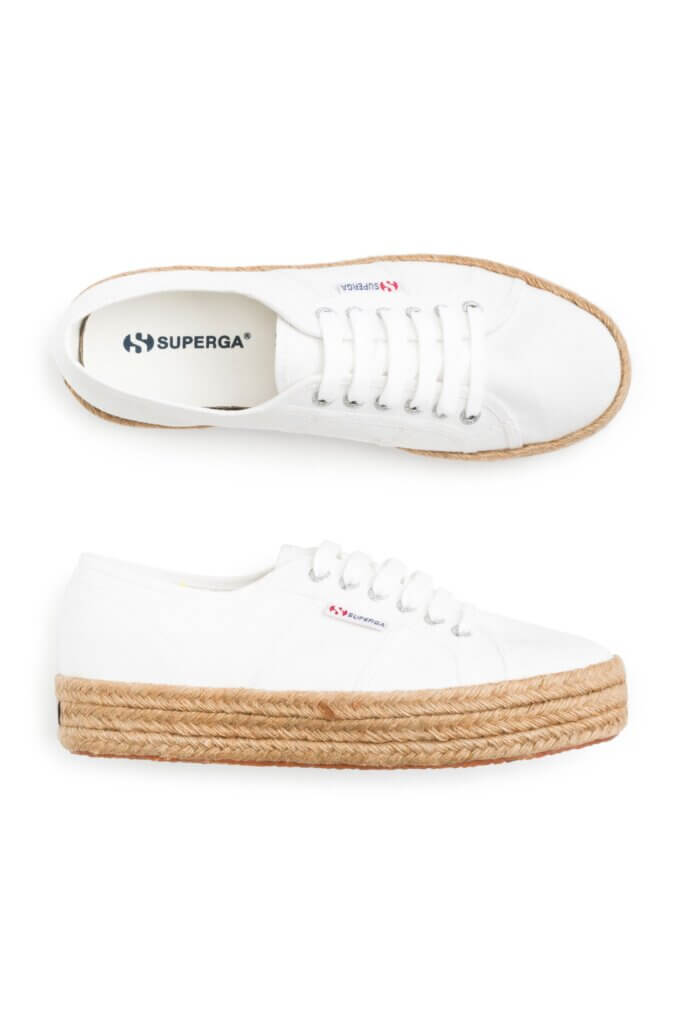 Stitch Fix Women’s Collection featuring white espadrille lace-up sneakers.