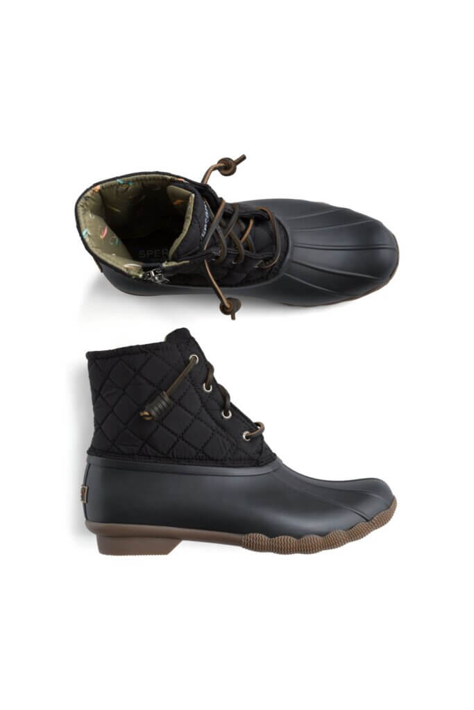 Stitch Fix women’s black quilted upper and rubber bottom duck boots.