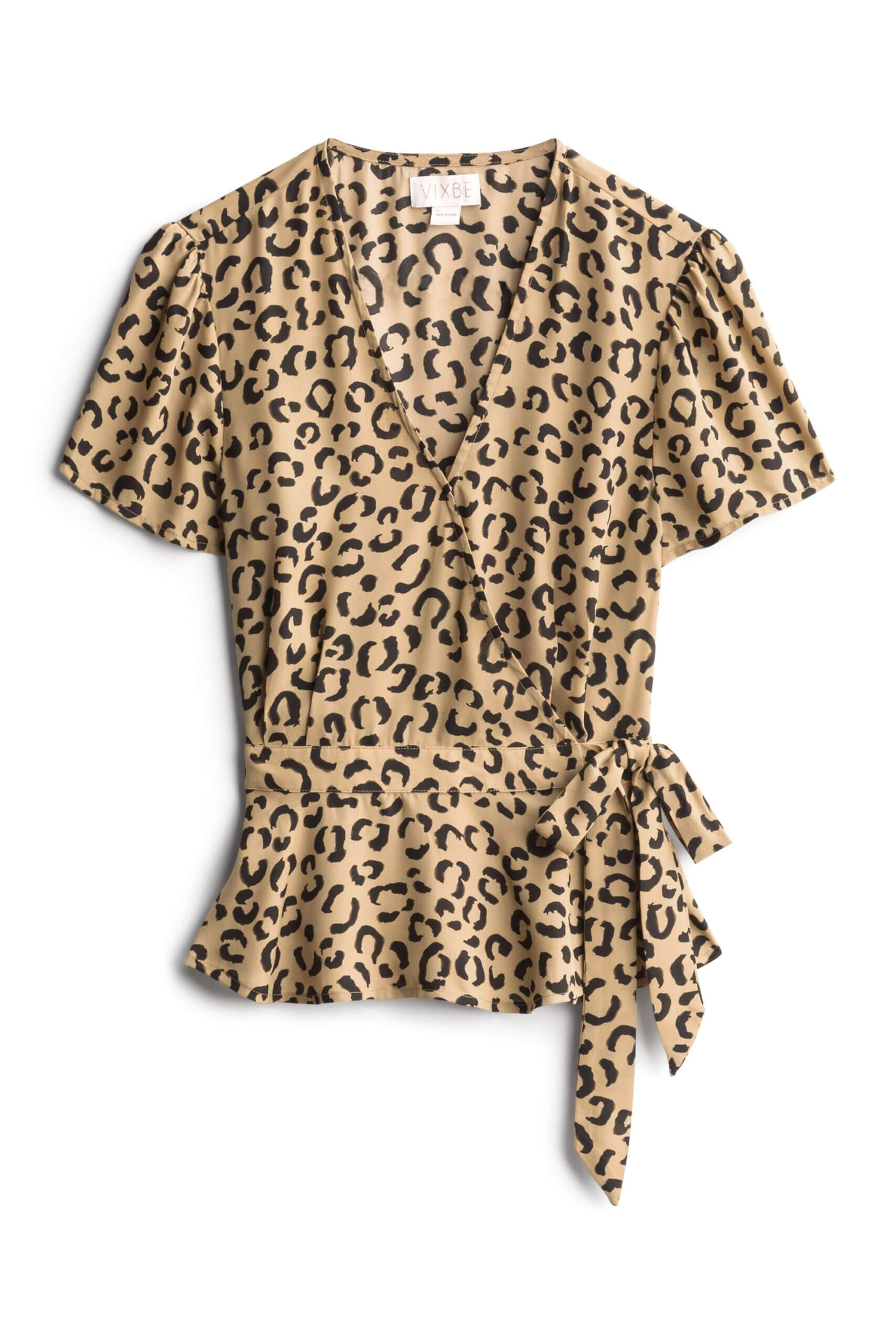 Stitch Fix women's tan and black leopard print wrap top.